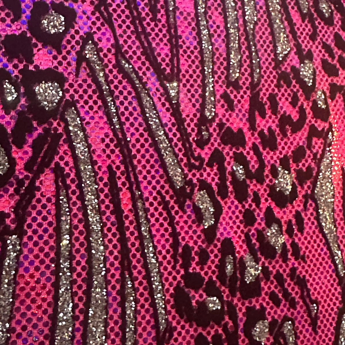 Cheetah Metallic Flocked Hologram Stretch Fabric by the Yard