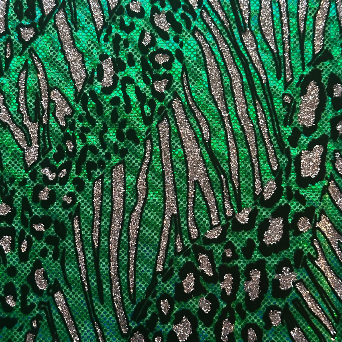 Cheetah Metallic Flocked Hologram Stretch Fabric by the Yard