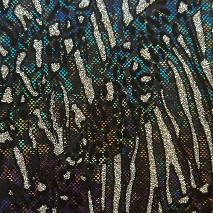 Cheetah Flocked Hologram Nylon Spandex Fabric, 4-Way Stretch