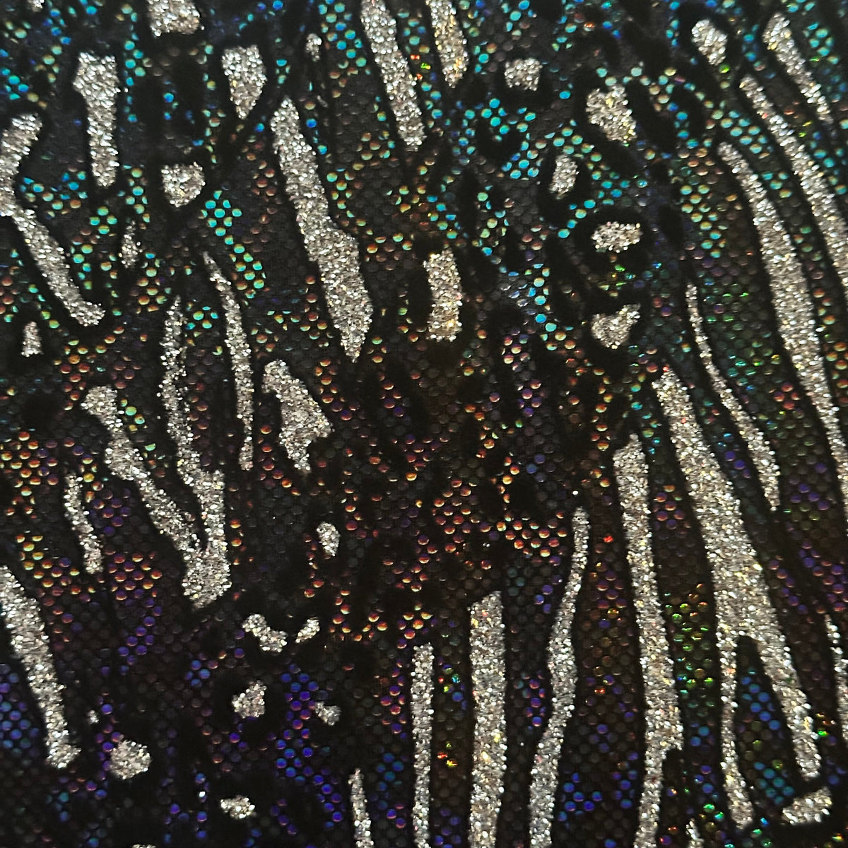 Cheetah Metallic Flocked Hologram Stretch Fabric by the Yard