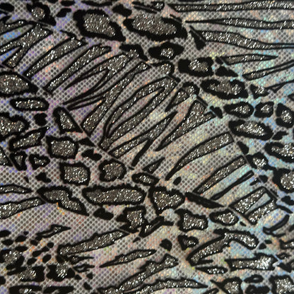 Cheetah Flocked Hologram Nylon Spandex Fabric, 4-Way Stretch