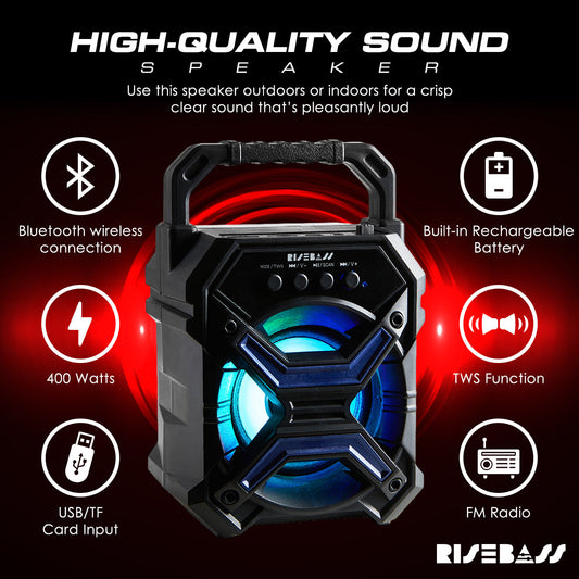 7-Inch Portable Bluetooth Speaker with TWS, LED Lights and FM Radio