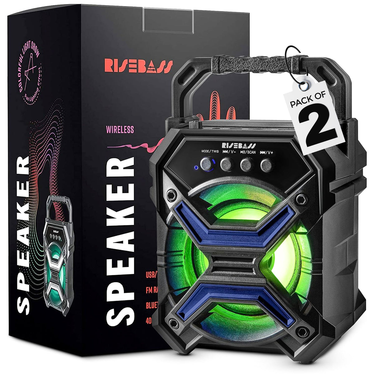7-Inch Portable Bluetooth Speaker with TWS, LED Lights and FM Radio