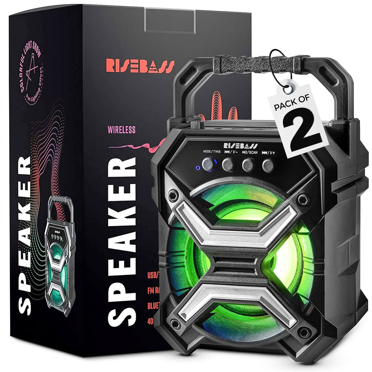 7-Inch Portable Bluetooth Speaker with TWS, LED Lights and FM Radio