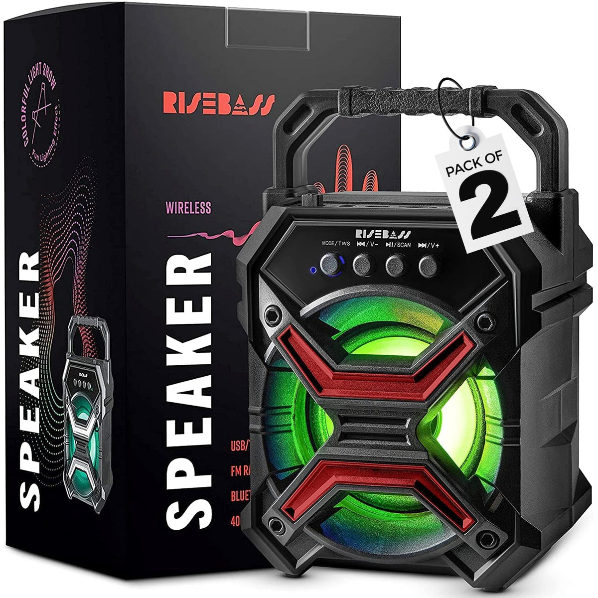 7-Inch Portable Bluetooth Speaker with TWS, LED Lights and FM Radio