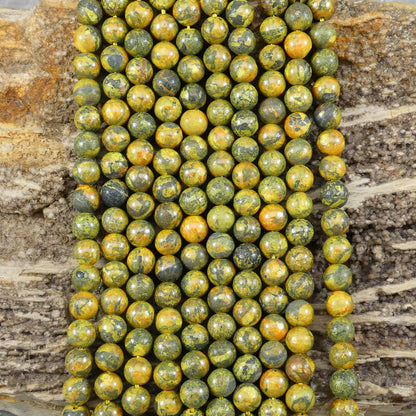 Sulfur Round Bead Strand, 6 mm, 8 mm or 10 mm