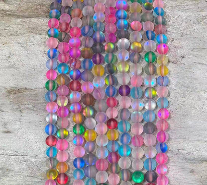 Matte Mermaid Glass Bead Strand, 6 mm or 8 mm