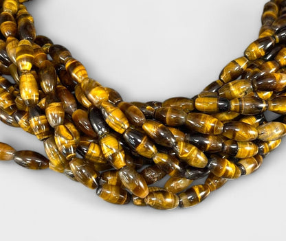 Yellow Tiger Eye Barrel Bead Strand, 6 x 11 mm, 15.5-16 in