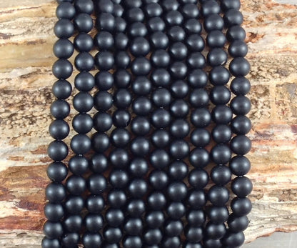 Matte Onyx Round Bead Strand, 4-12 mm