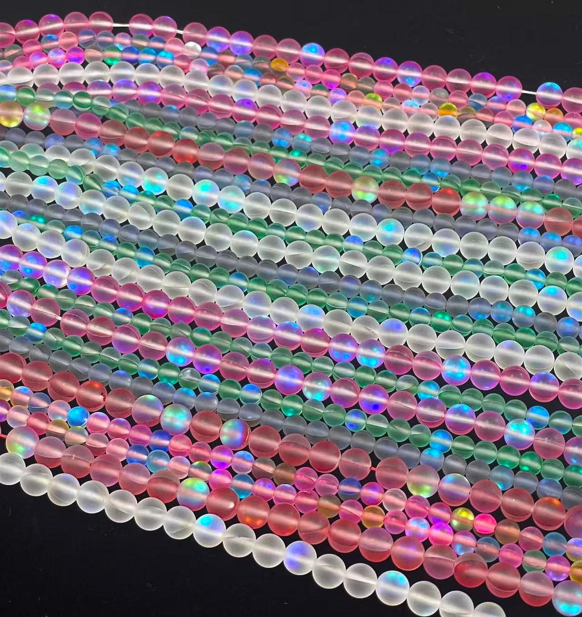 Matte Mermaid Glass Bead Strand, 6 mm or 8 mm