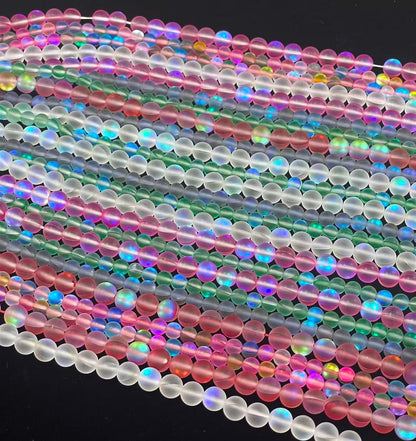 Matte Mermaid Glass Bead Strand, 6 mm or 8 mm