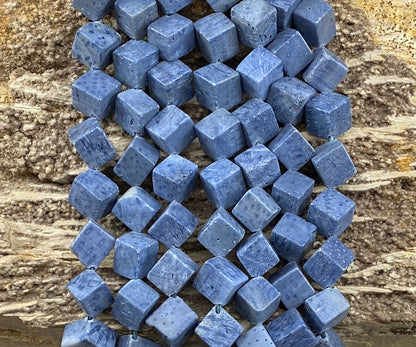 Blue Coral Side-Hole Cube Bead Strand, 8-9 or 12-13 mm