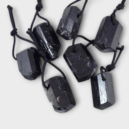Black Tourmaline Rough Pendant, Freeform Natural Stone, 1-Piece