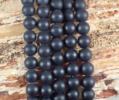 Matte Black Onyx Round Bead Strand, 4-12 mm