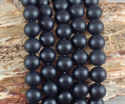 Matte Black Onyx Round Bead Strand, 4-12 mm