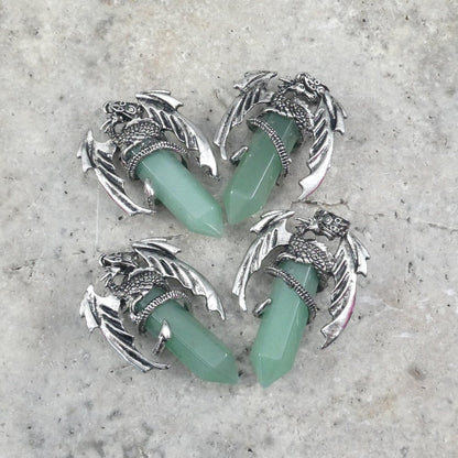 Green Aventurine Flying Dragon Point Pendant, 34 x 50 mm