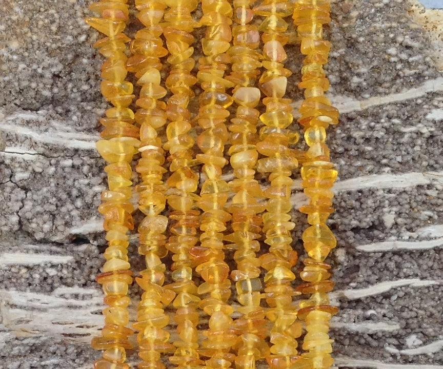Yellow Amber Bead Strand, 3-5 mm Chips, 15.5-16 in