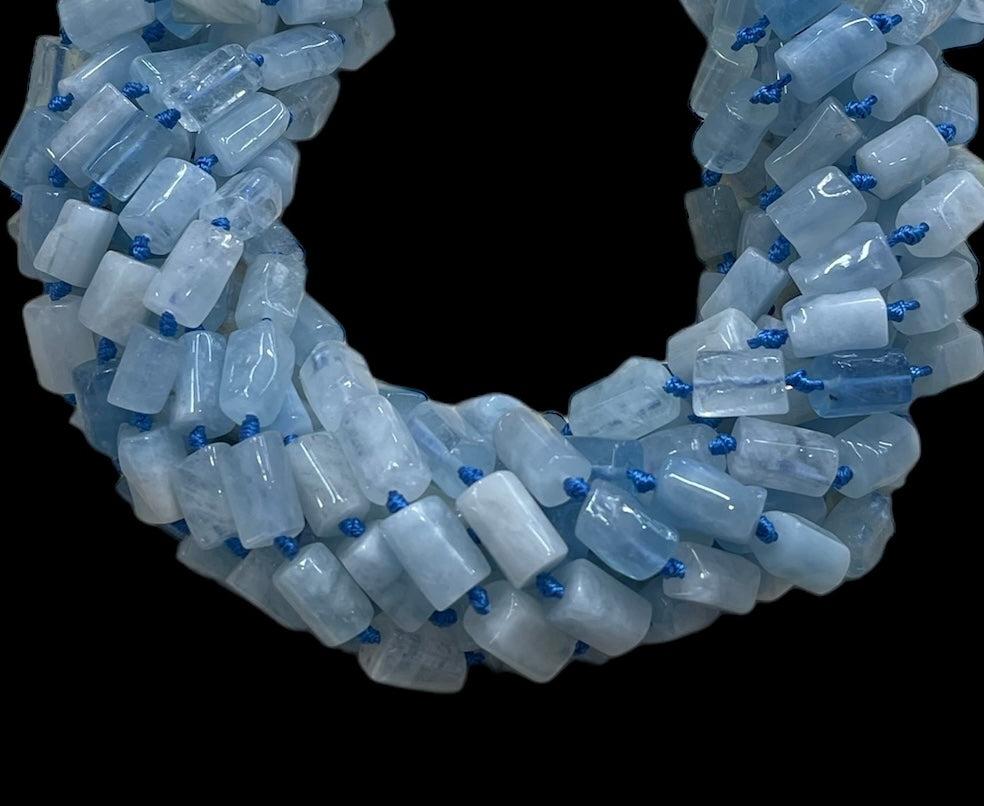 Aquamarine Cut Tube Bead Strand, 5.5-6.5 mm, 15.5-16 in