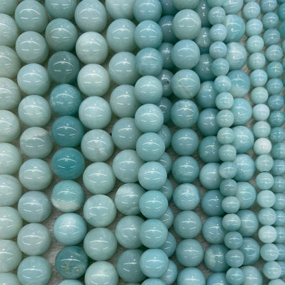 Grade A Amazonite Round Bead Strand, 6 mm, 8 mm, 10 mm or 12 mm