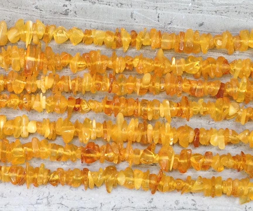 Yellow Amber Bead Strand, 3-5 mm Chips, 15.5-16 in