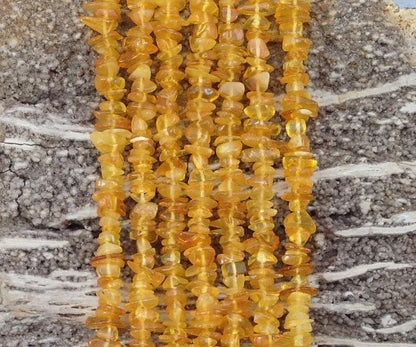 Yellow Amber Bead Strand, 3-5 mm Chips, 15.5-16 in