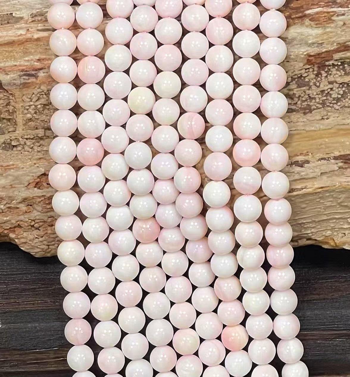 Grade A Queen Conch Shell Round Bead Strand, 8 mm, 15.5-16 in