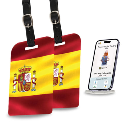 Spain Flag QR Luggage Tags with Contact Profile, 2-Pack