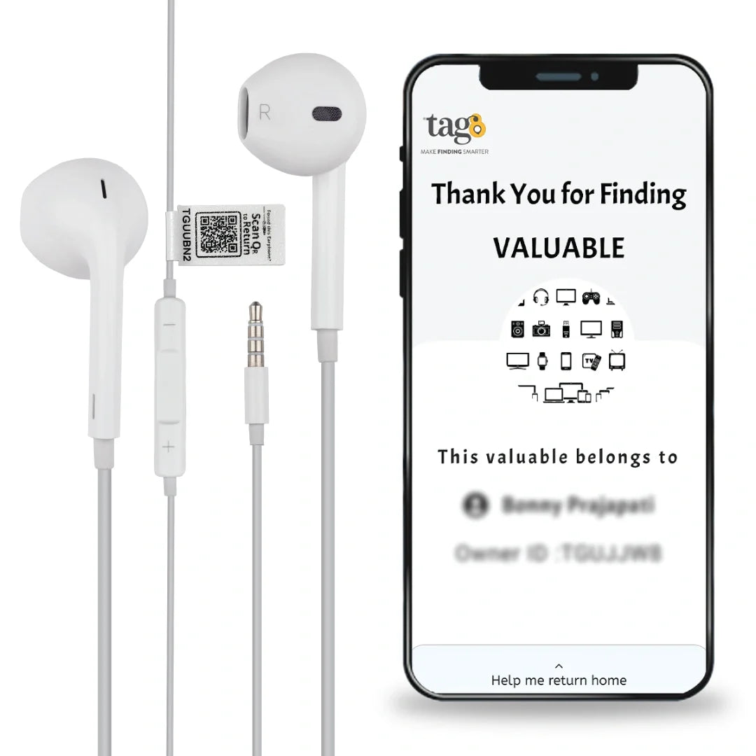 Wired Earphones with QR Recovery Tag, 14.22 mm Drivers