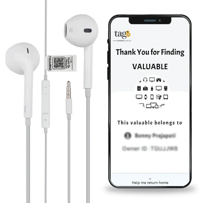Wired Earphones with QR Recovery Tag, 14.22 mm Drivers