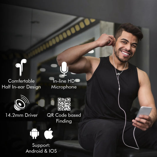 Wired Earphones with QR Recovery Tag, 14.22 mm Drivers
