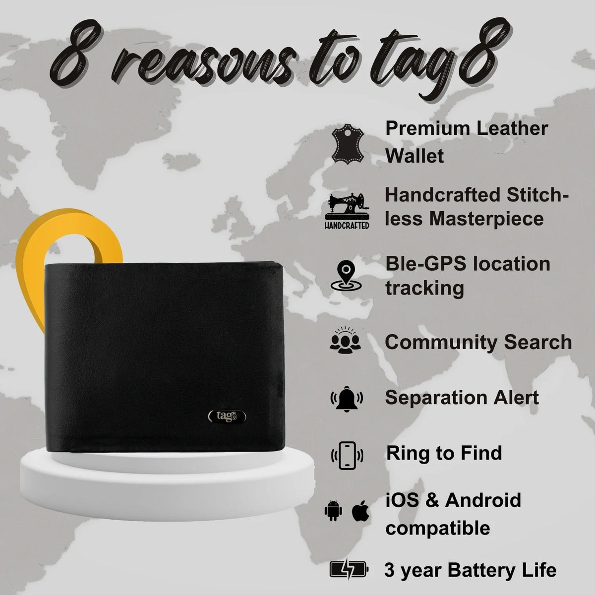 Smart Bifold Wallet with Bluetooth Tracker and RFID Protection