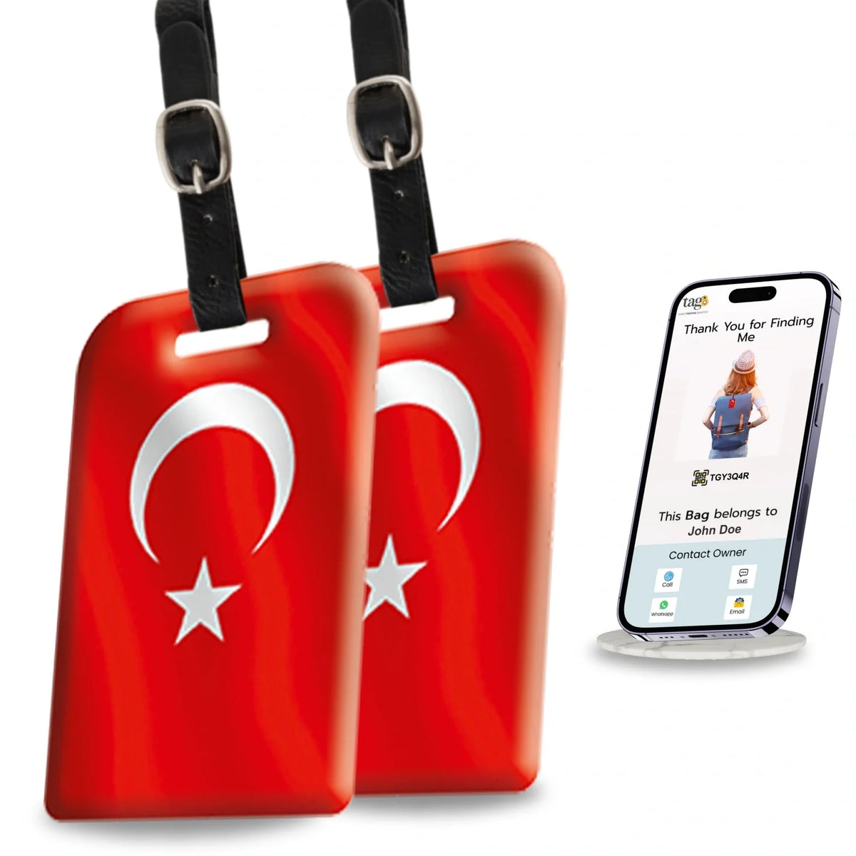 Turkey Flag Smart Luggage Tags, QR-Enabled, 2-Pack