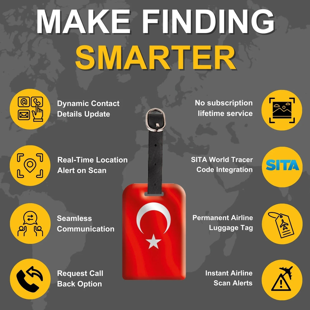 Turkey Flag Smart Luggage Tags, QR-Enabled, 2-Pack